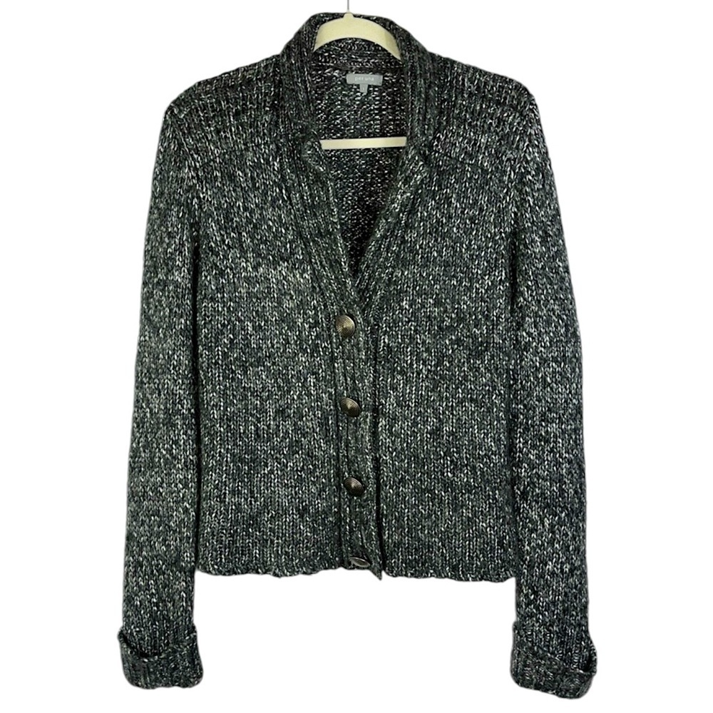 Per Una snap close long sleeve birdseye knit cardigan Sz L Gray
